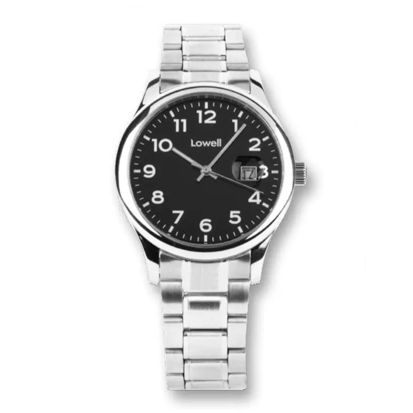 Orologio Lowell Uomo Classico PL4275-82 in acciaio, quadrante nero con lancette bianche alle 10:12