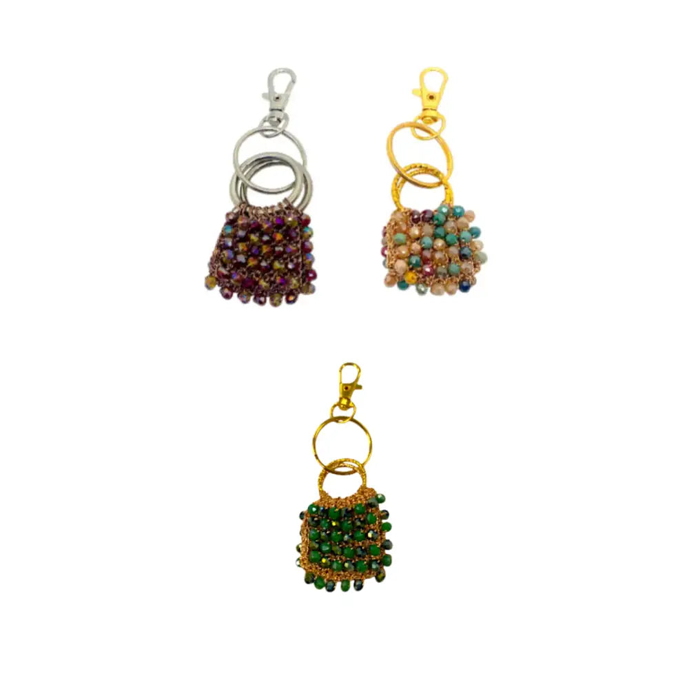 Tre portachiavi handmade pochette di luce con cristalli sfaccettati