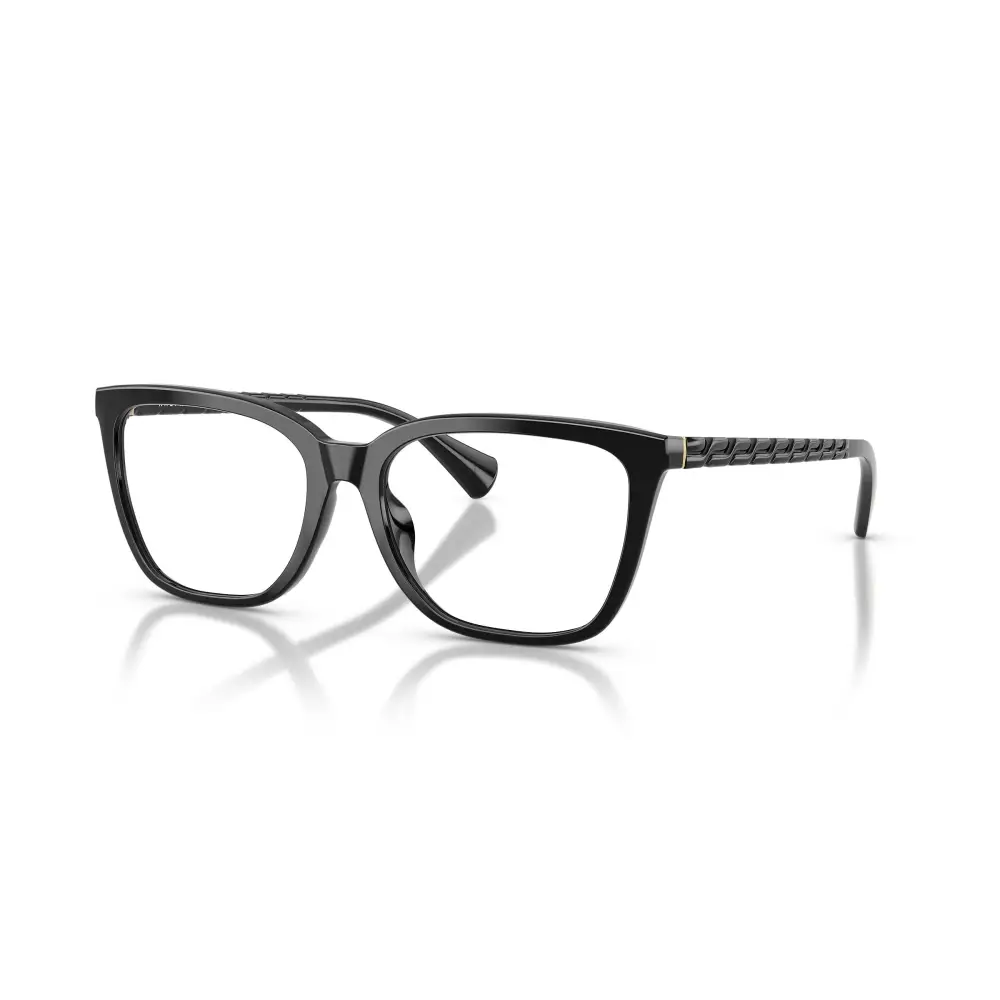 Occhiali da vista donna Ralph by Ralph Lauren RA7178U colore 5001, montatura nera cat-eye con dettagli intrecciati sui templi