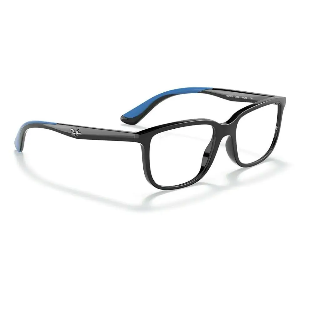 Occhiali Ray-Ban Junior RB1605 montatura nera e blu acetato rettangolare 49/16