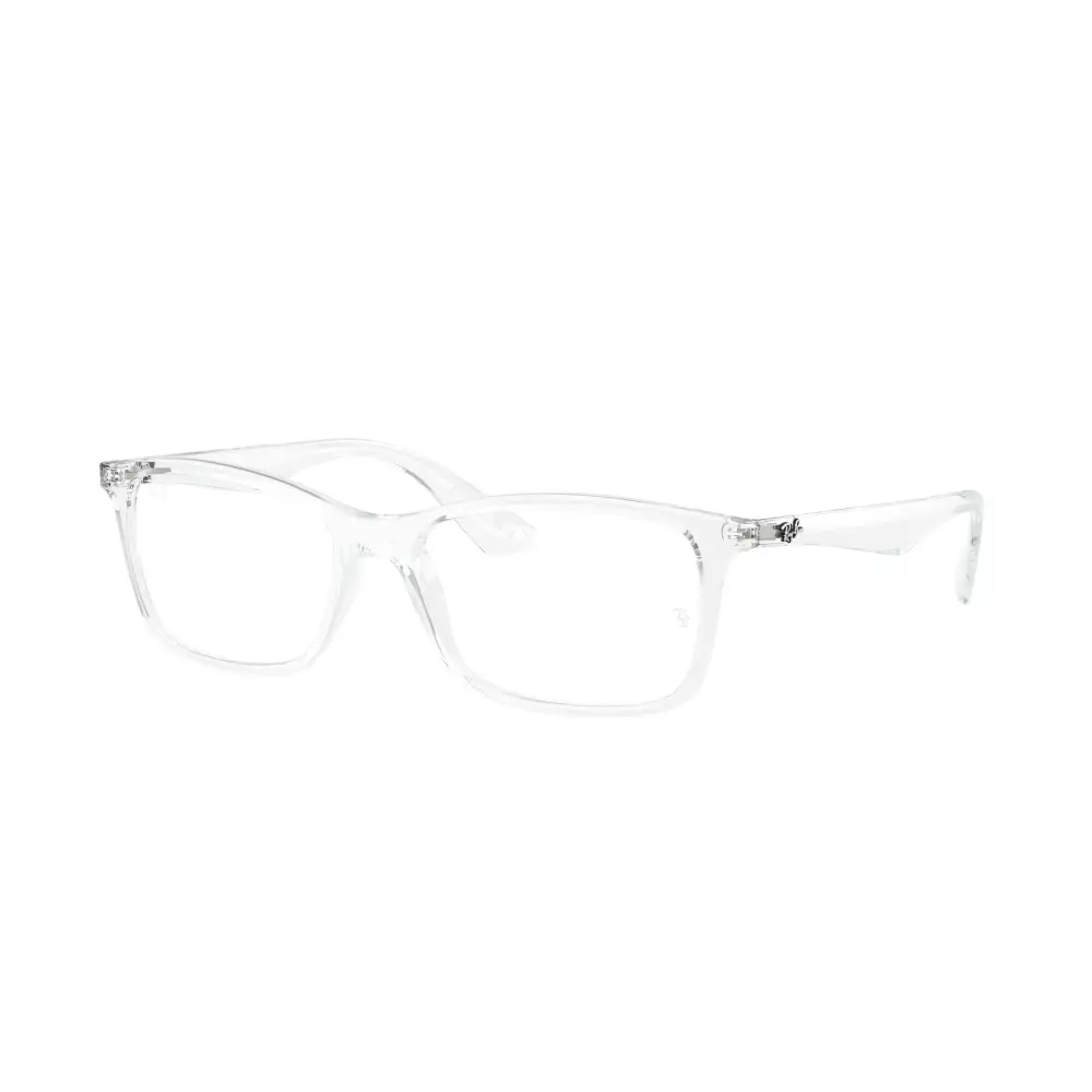 Montatura Ray-Ban RB7047 unisex conclear rettangolare, templi trasparenti e accenti argento