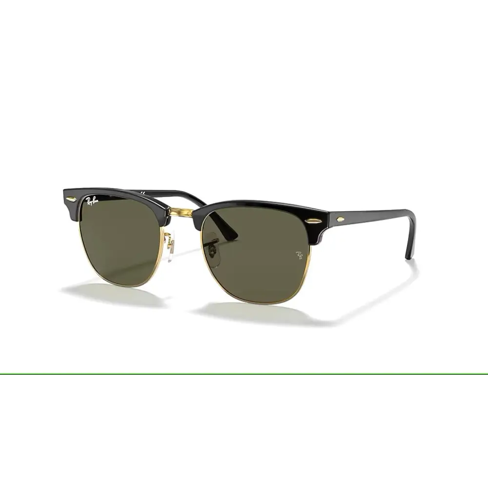 Occhiali da sole Ray-Ban Clubmaster unisex RB3016 nero oro con lenti verdi 51mm