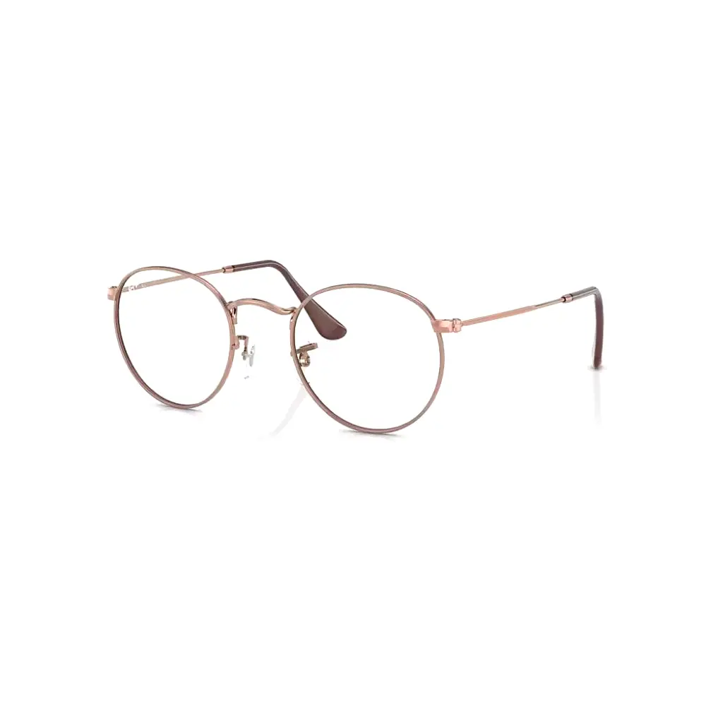 Occhiali da vista Ray-Ban rotondi in oro rosa con stanghette marroni RB3447V 3094