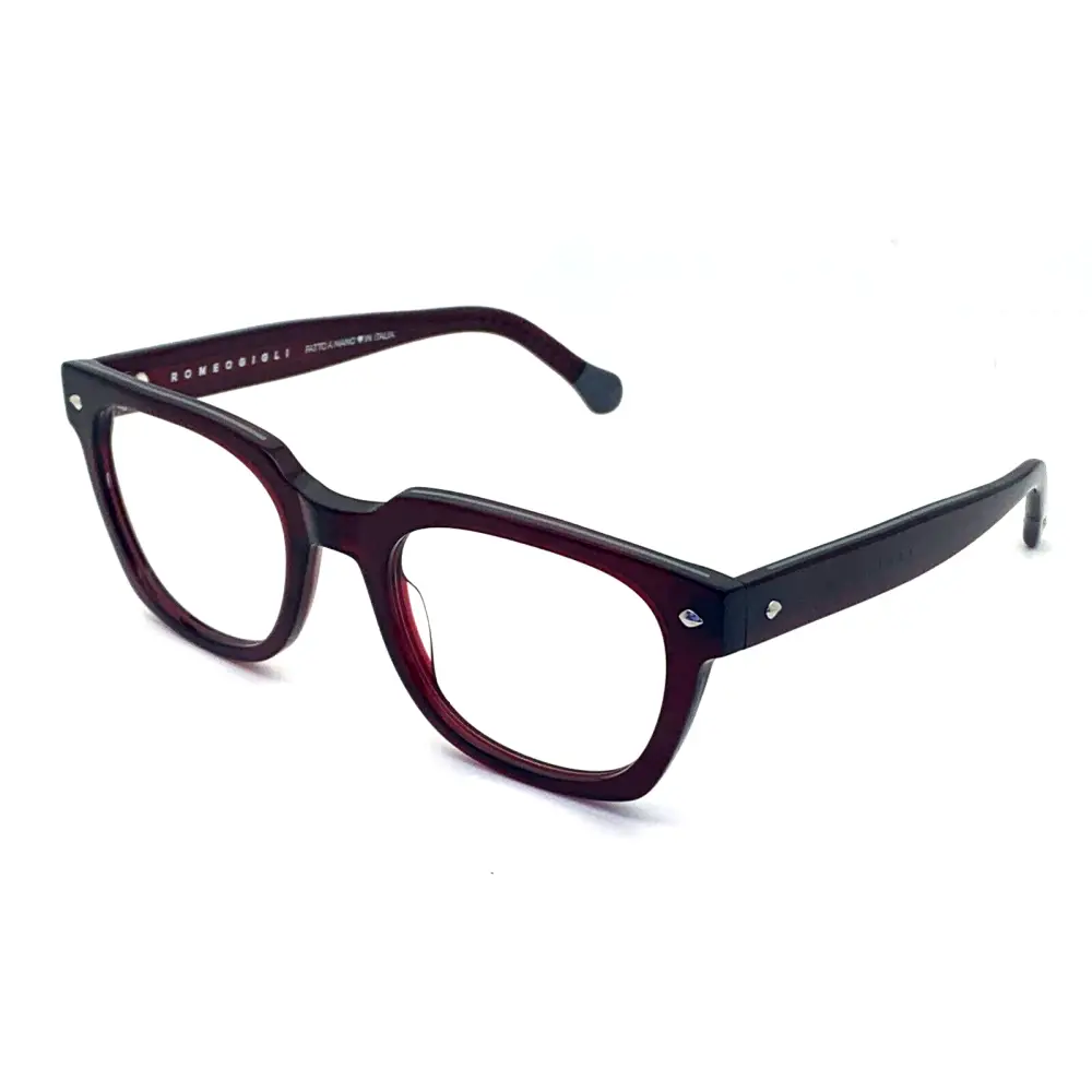 Montatura donna Romeo Gigli in acetato viola e nero con hardware argento, modello RGV.121U-PP CBX 52/21