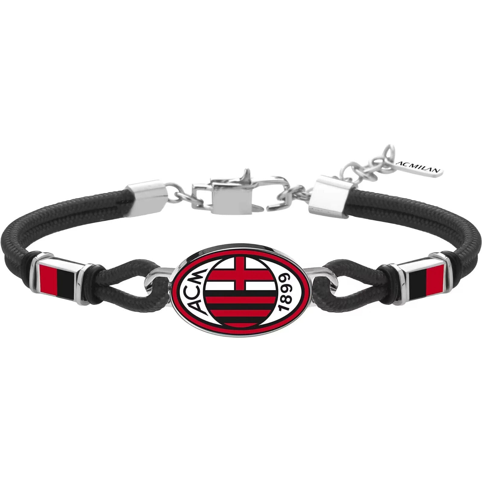AC MILAN Bracciale In Acciaio E Pelle Intrecciata Con Targhetta B-MB003UCR