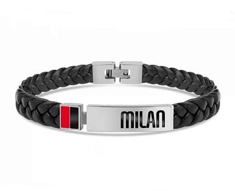 AC MILAN Bracciale In Acciaio E Pelle Intrecciata Con Targhetta B-MB010ULN