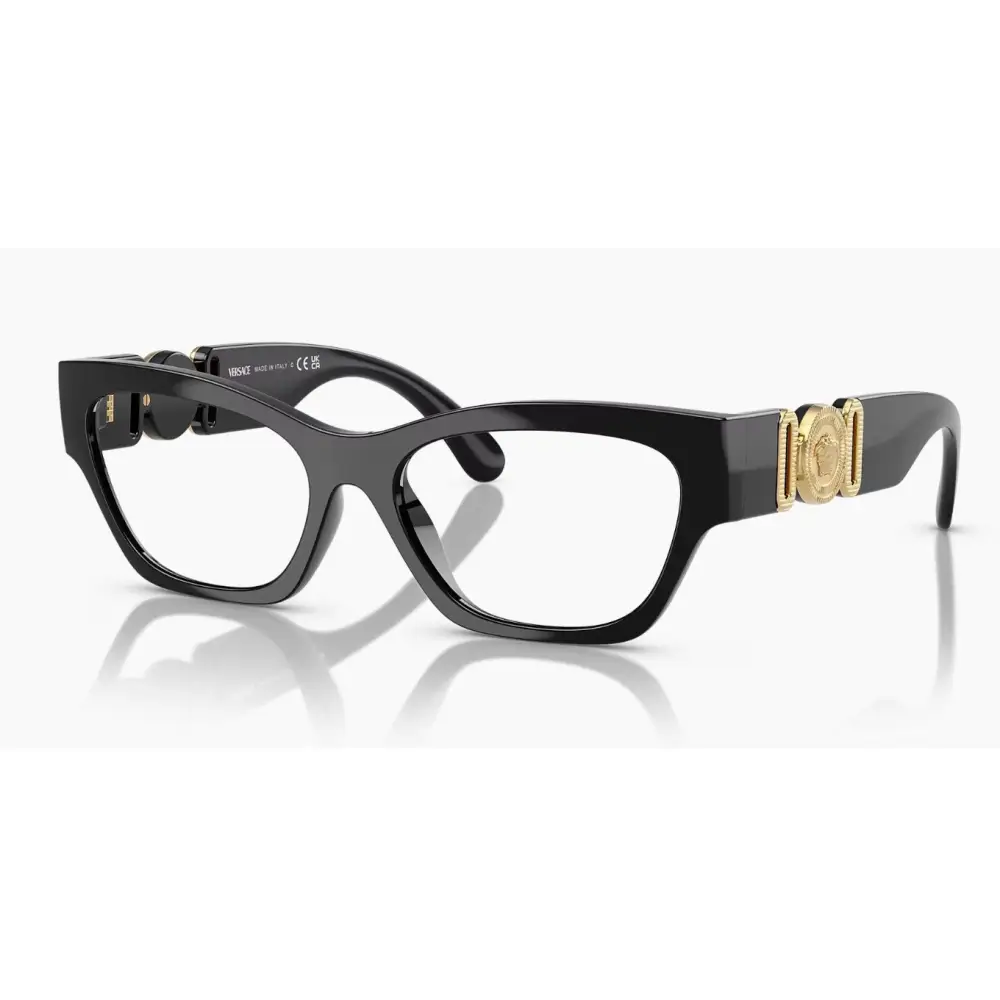 Occhiali da vista Versace VE3367-U neri in acetato con dettagli dorati rettangolari