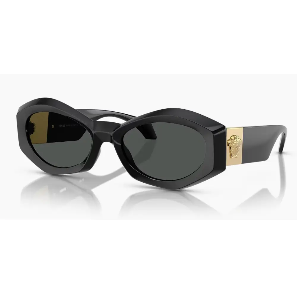 Occhiali da sole Versace VE4466U donna neri con hardware oro e lenti verdi