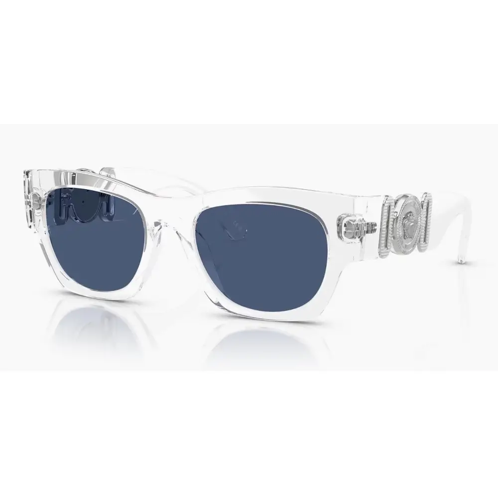 Occhiali da sole Versace VE4479U unisex in acetato trasparente con hardware argento e lenti scure